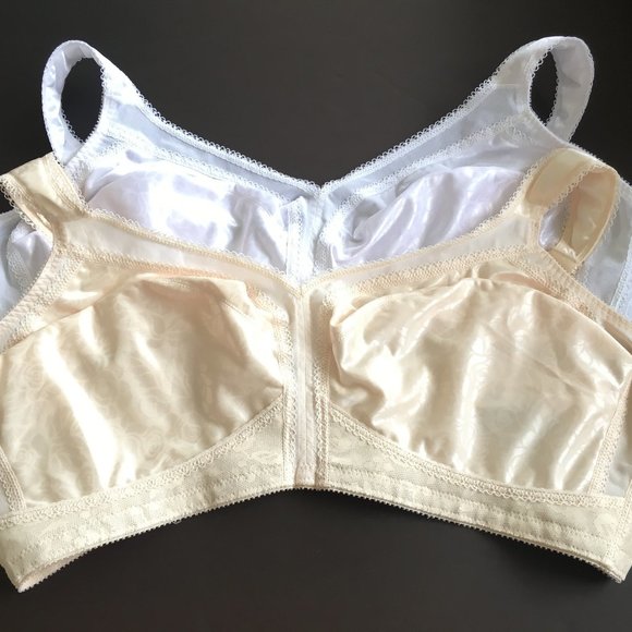 Platex Bra 46D 2 Pc Lot White Beige Wireless Active Support Wide Comfort Straps - Picture 1 of 10